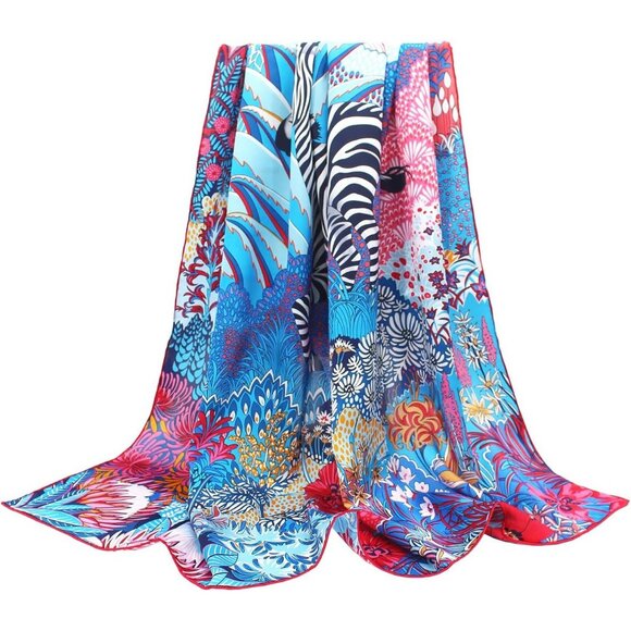 Lightweight  Large Square Silk Scarf for Women's - Picture 1 of 7